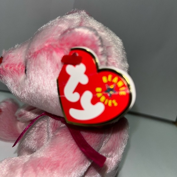 Ty Beanie Baby ROMANCE Valentine's Day Gift Pink Bear Red Hearts Nose - Picture 3 of 6